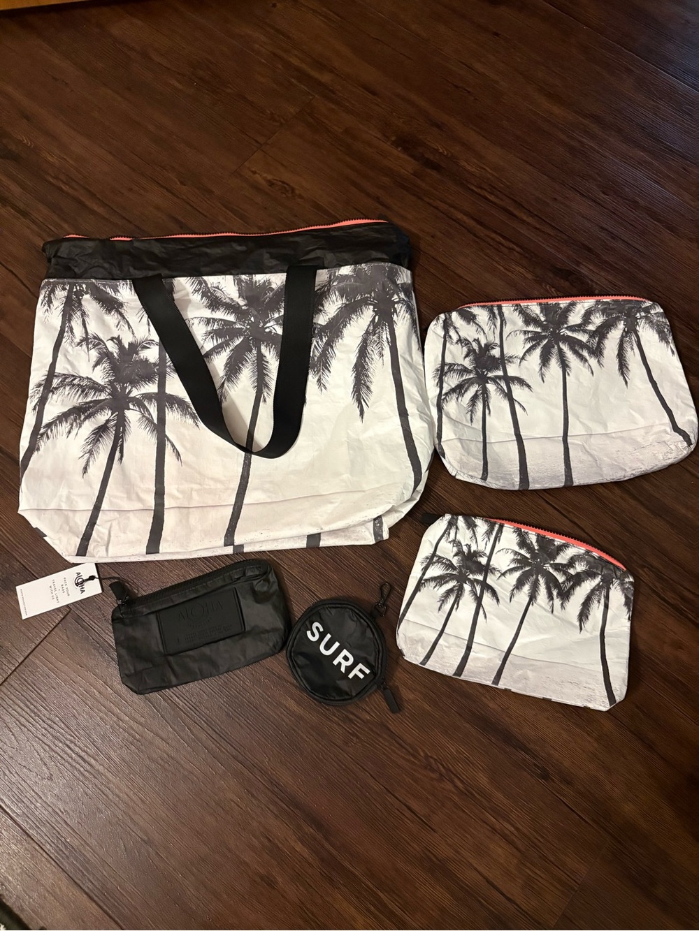 Palm Print White and Black Tote Bag Set - Men Bags
